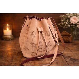 Y2K Tea Rose Coach Suede Bucket Mini Bag Blush